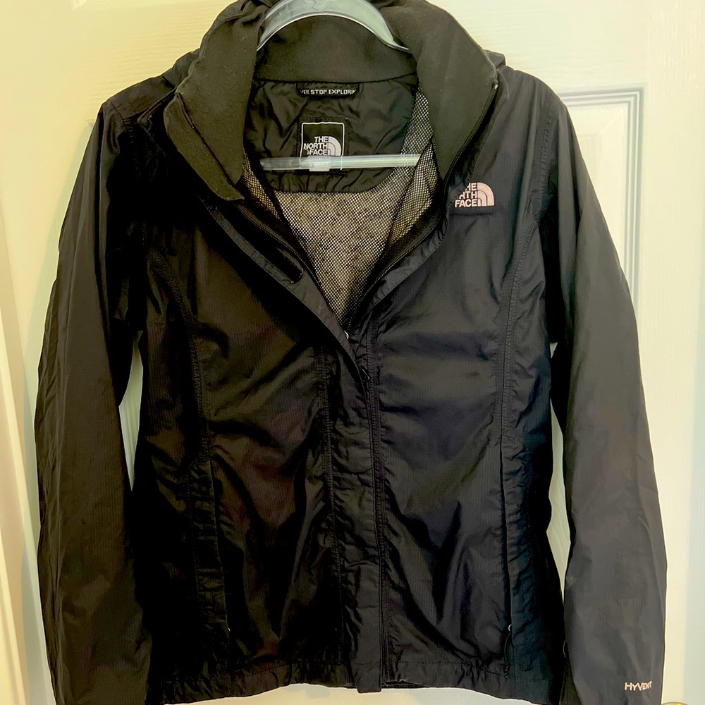 The North Face womens black rain jacket in medium in good condition